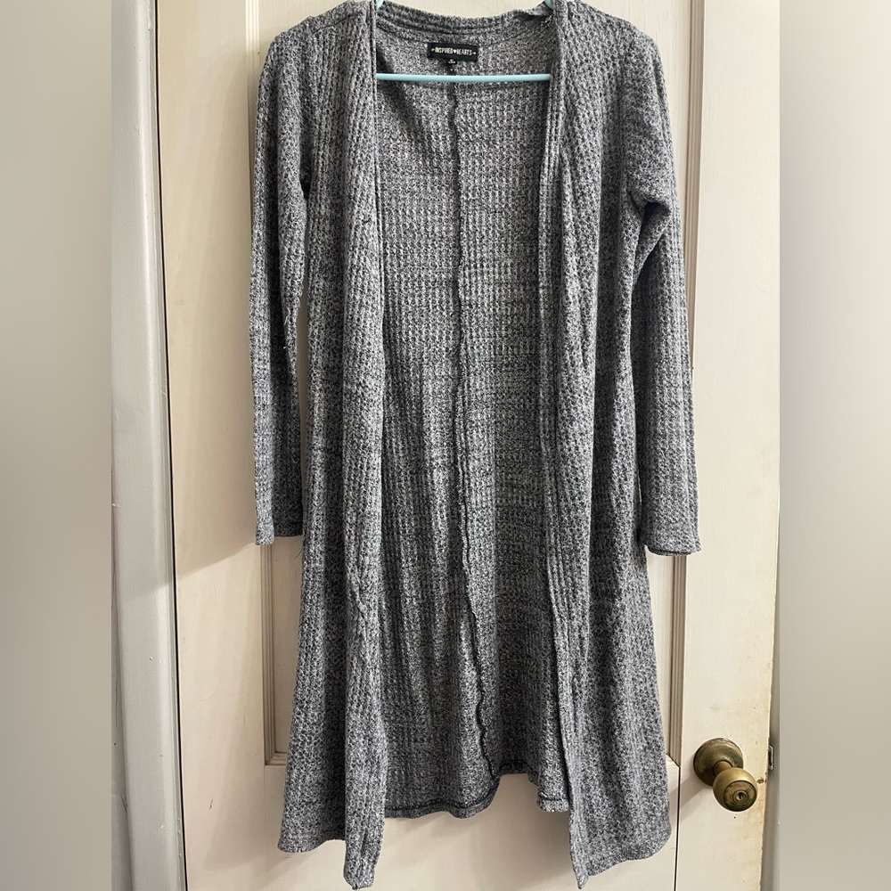 Inspired Hearts Long-Sleeved Gray Cardigan